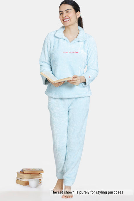 Zivame Fluffy Fur Knit Sweatshirt - Baby Blue — image 4